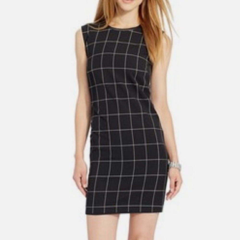LAUREN Ralph Lauren Leather Trim Windowpane Black‎ Plaid Check Shift Dress 14